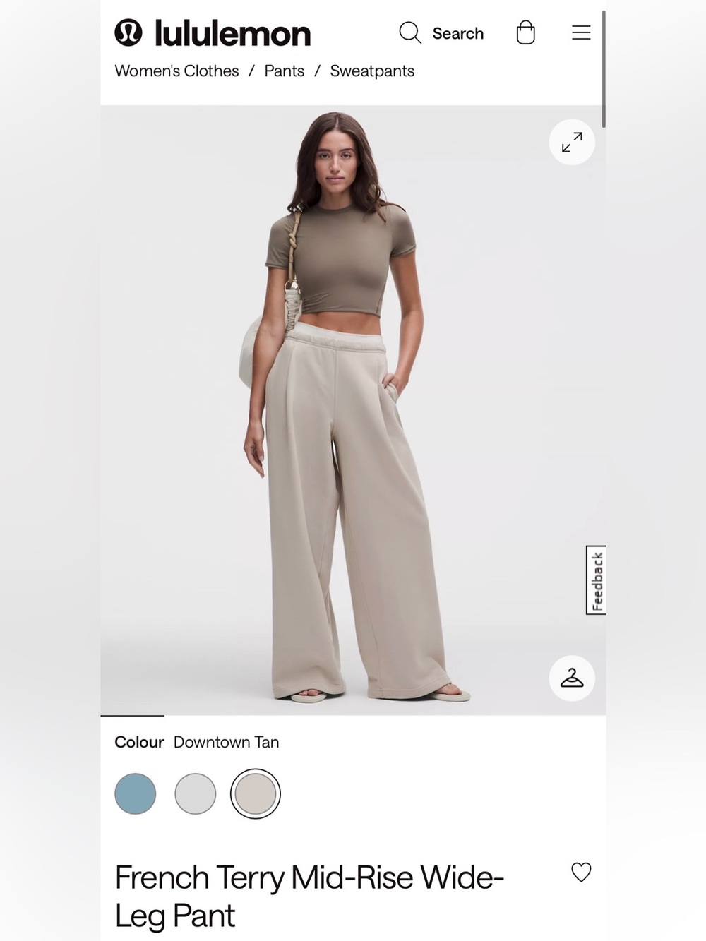 lululemon athletica French Terry Mid-Rise Wide-Leg Pant - Downtown Tan BNWT